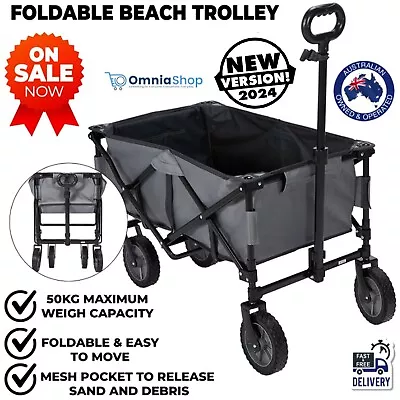 Folding Wagon Beach Trolley Outdoor Garden Cart Sports Market Picnic Camping • $78.97