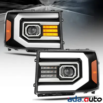 Fit 2007-2013 GMC Sierra 1500 DRL/Signal LED Dual Black Projector Headlights • $276.38