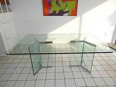 EXCEPTIONAL 70's MODERN ROSEN PACE DINING TABLE W GLASS AND CHROME PEDESTAL • $1250