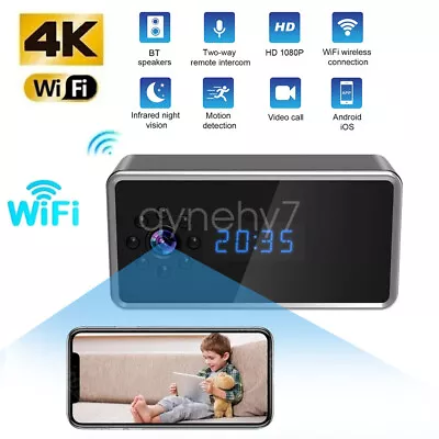 WiFi Camera Alarm Clock HD 4K Video DVR Motion Detection Cam Security 2 Way Talk • $80.29