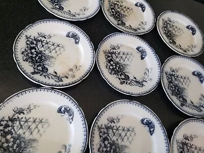 9 RARE Antique MAASTRICHT HOLLAND PETRUS REGOUT BLUE MALAGA SALAD PLATES FLOW • $149