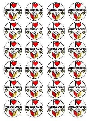 X24 1.5  I Love Rubiks Cube Eighties 80s Cupcake Topper On Edible Rice Paper • £2.76