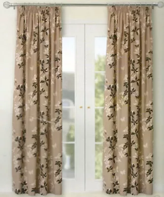 ISOBEL TAUPE MIX COFFEE BEIGE BROWN LINED CURTAINS 66  X 90  3  TAPE TOP • £31.99