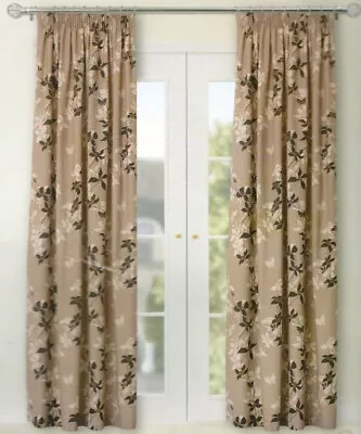 NEW B&Q ISOBEL TAUPE MIX COFFEE BEIGE BROWN LINED CURTAINS 66  X 90  3  TAPE TOP • £31.99