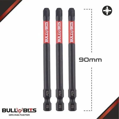 3 X PZ3 90mm Long Magnetic Impact Duty Screwdriver Drill Driver Bits Pozi NO.2 • £3.99