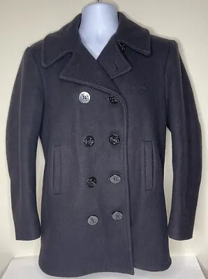Men US Navy 10 Button Wool Black Pea Coat Double Breasted #MP72132 Size 38 USA • $99