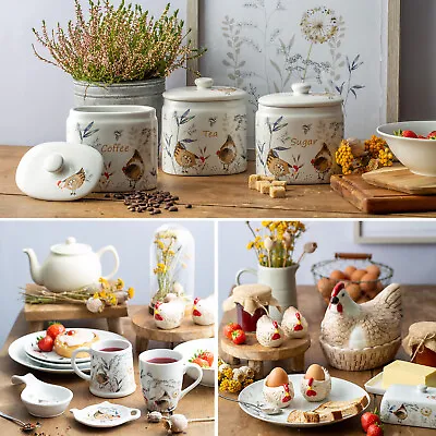 £11.95 • Buy Country Hens Fine Ceramic Tea Sugar Coffee Kitchen Canisters Jars Food Storage