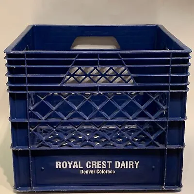 Vintage Royal Crest Dairy Cobalt Blue Plastic Milk Crate Denver Colorado 13x13 • $35