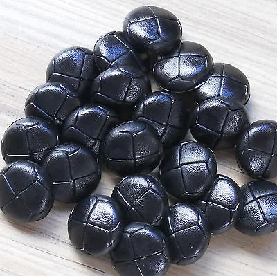 BUTTONS BLACK FOOTBALL LEATHER EFFECT X 5 BUTTONS. From 15mm To 25mm (1 ) • £2.50
