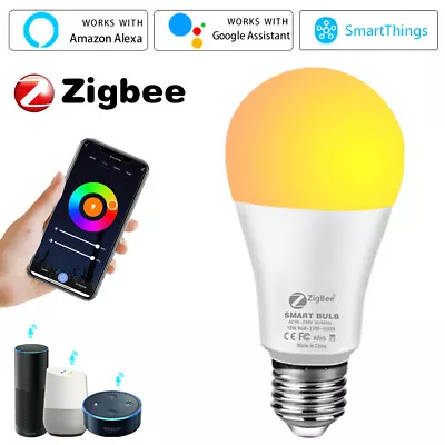 $22.94 • Buy E27 RGB ZigBee Smart LED Light Bulb Dimmer Lamp Tuya For Alexa Google Home 18W