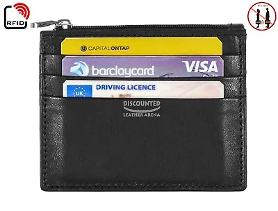 Minimalist Unisex Leather Coin Pouch Zip & Card Holder Slim RFID Purse Black  • £8.99