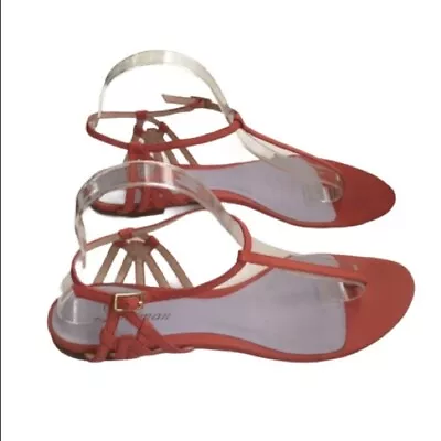 Delman Coral Leather T-strap Thong Flat Sandals US 9.5 • $45