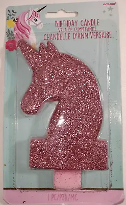 Magical Unicorn Pink GLITTER Candle Birthday Party Decorations Amscan INC. • $3.50