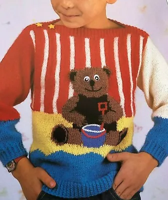 KNITTING PATTERN  GIRLS BOYS  TEDDY BEAR PICTURE JUMPER DK Pattern 22 - 30 - 8T • £2.15