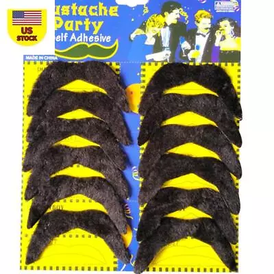 12pcs Black Fake Mustache Mexican 70's Stick On Fake Mustache Self Adhesive Tash • $9.01