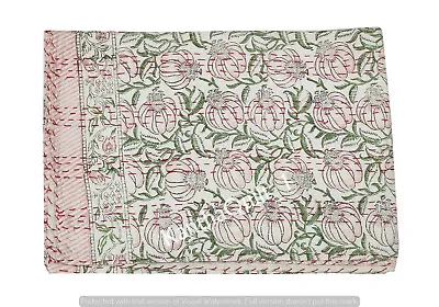 £33.59 • Buy Block Print Kantha Quilt Cotton Indian Bedspread Handmade Bedding Blanket Throw