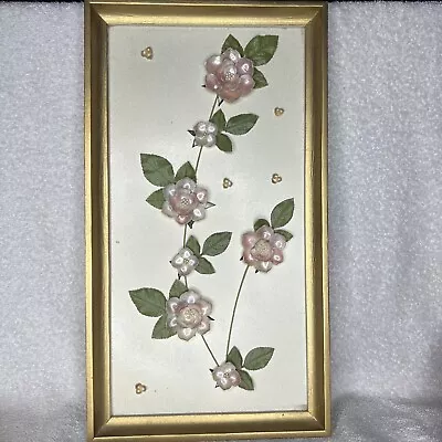 Vintage MCM Art Framed FLORAL PICTURE Made From SHELLS Seashells • $19.99