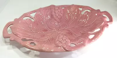 Majolica Grape Vine Leaf Serving Platter Rare Pink J Willfred For Sadek Read • $29.99