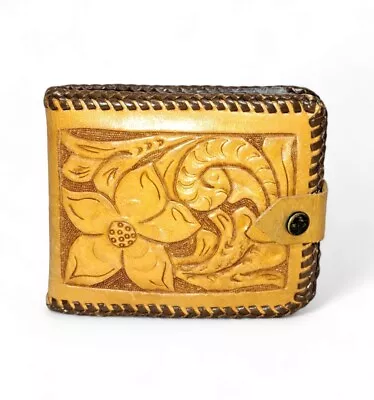 VTG Genuine Leather Hand Tooled Bifold Wallet Mexico Floral Brown Pockets  GERT  • $12.75