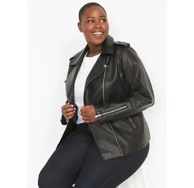 LANE BRYANT Faux Leather Motto Jacket Women's Size 14/16  Black • $35