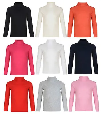 Kids Boys Girls Polo Neck Ribbed Jumper Top Turtle Roll Neck 4-14 Years New • £3.99