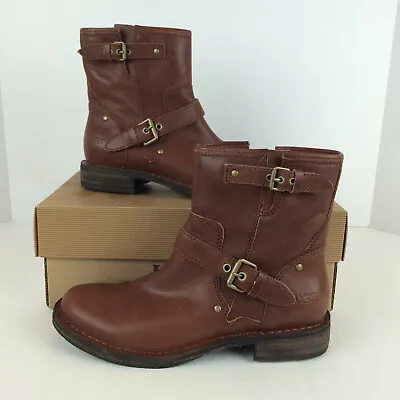 UGG Australia Fabrizia Brown Leather Anke Boots Zipper Chestnut Women 7 • $64.99