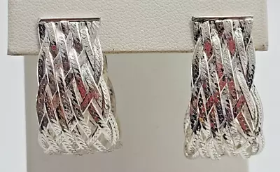 Woven Mesh 1  Hoop Sterling Silver  Earrings 925 Milor Italy Weave Braided Wrap • $28