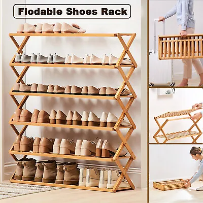 $32.99 • Buy Foldable Multi Layer Shoes Rack Tiers Bamboo Bench Storage Shelf Stand Organizer
