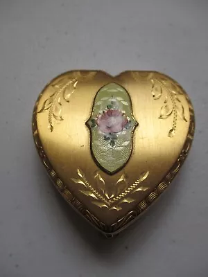 Vintage Guilloche Floral Enamel Powder Compact Rose Flower Heart Etched Case • $39.99
