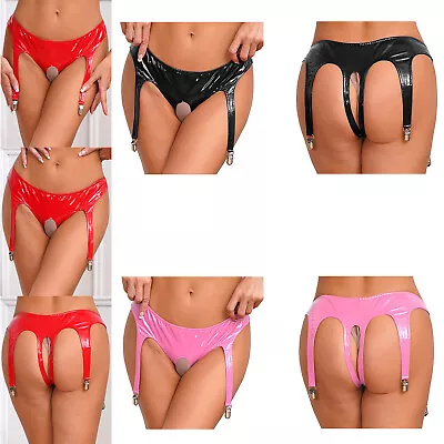 UK Women's Sexy Leather Briefs Underwear Latex Garter Lingerie Panties Clubwear • £9.99