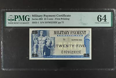 Military Payment Certificate Series 692   25 Cents PMG 64  First Printing  • $75