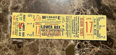 1958 Milwaukee Braves Baseball April 17th Vs Pirates Full Unused Ticket Clemente • $39.99