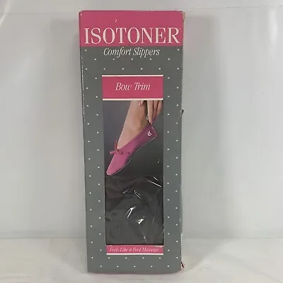 Vintage Isotoner Comfort Slippers Bow Trim Size Small 5-6 Black 98009 • $17.99