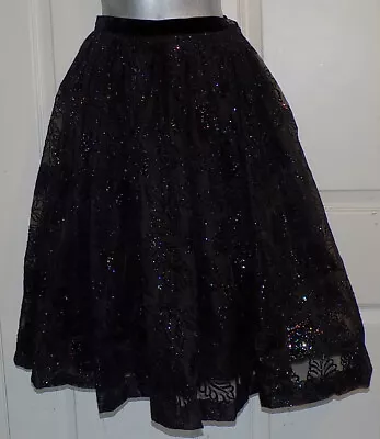 Vintage 50s Black Flocked Glitter Pleated Full Circle Skirt W24 • $34.99