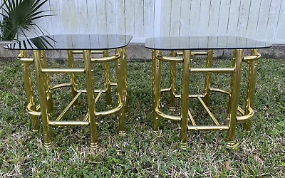 RARE Vintage Mid Century Modern Milo Baughman Brass Style End Tables Nightstands • $895