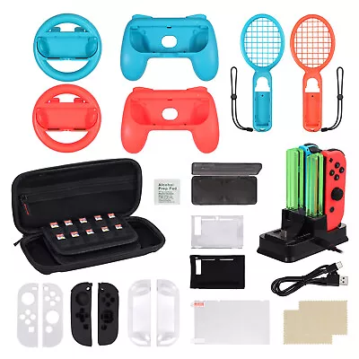 17 IN 1 Game Accessories For Nintendo Switch Bundle Wheel Grip Cap Carrying Case • $45.95