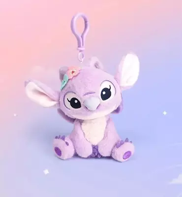 Disney Angel Lilo & Stitch Plush Clip On Fluffy Purple Dangler Keychain Kawaii • $23