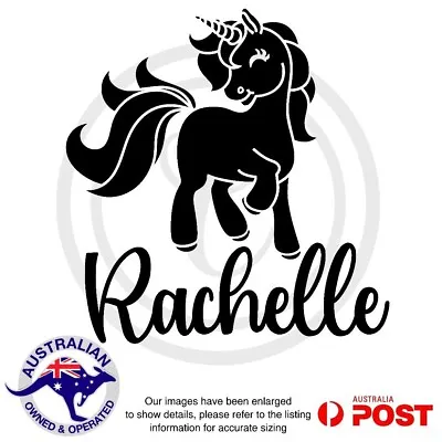 Custom Text Name Or Word With Unicorn Wall Art Vinyl Sticker Decal Black • $19.95