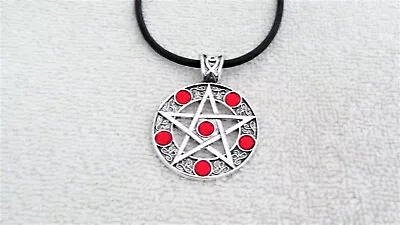 Pentagram Red Black Stones Pendant Necklace For Men Women Goth Satanic Occult • $14.54