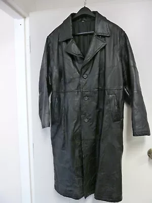 Mens Full Length Black Leather Coat Size L Large • $89.95