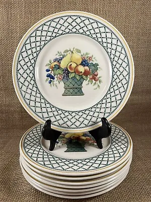 Set Of 8 Villeroy & Boch Basket Pattern 8 1/2” Salad Plates Porcelain Fruit • $80