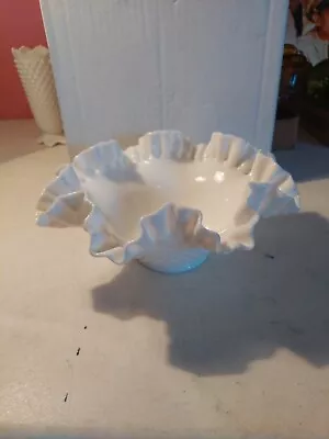 Vtg Fenton Milk Glass Hobnail Ruffled Fruit Or Salad Bowl 9.5” X 4.5” • $10