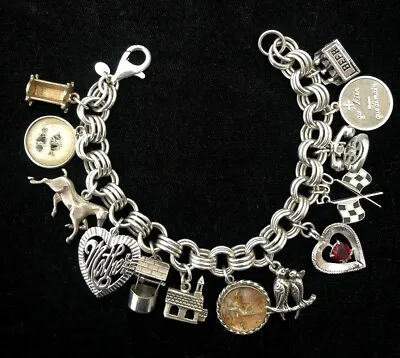 Vintage Sterling Silver I Love You More Love Birds Charm Bracelet 7.5  • $195