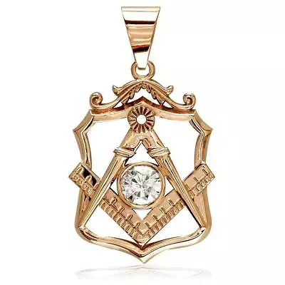 Large Masonic Charm With A Cubic Zirconia In 14K Pink Rose Gold • $784