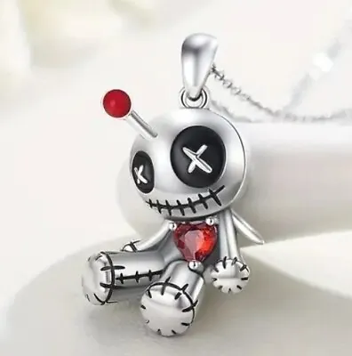 Voodoo Doll Pendant Necklace Goth Witchcraft Halloween Silver Red  • $13