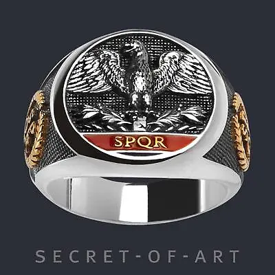 Imperial Roman Eagle Ring SPQR Silver 925 Legion Empire 24KGold-Plated Size 8-13 • $179.99