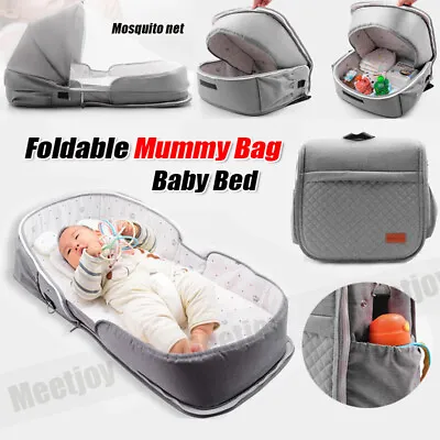 Foldable Baby Bed Mummy Bag Backpack Maternity Nappy Diaper Folding Crib Net • $35