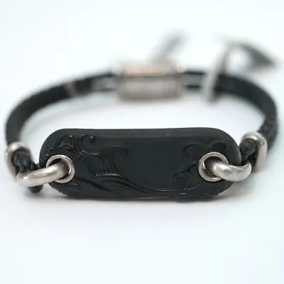 NWT DAVID YURMAN Waves Carved Black Onyx ID Leather Bracelet Medium • $800