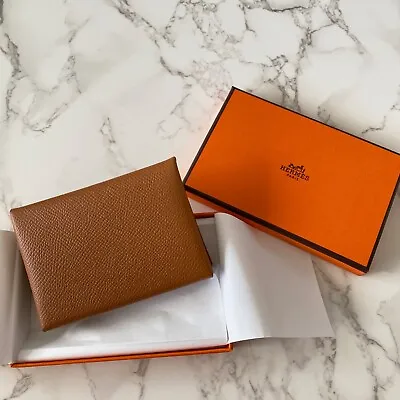 New Authentic Hermes Calvi Duo Cardholder Card Holder Gold Epsom Small Leather • $1050