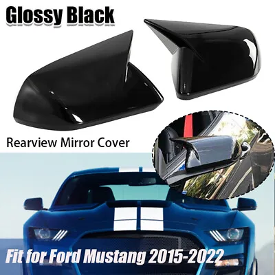 Glossy Black Rearview Side Mirror Cover Caps OX Style For Ford Mustang 2015-2022 • $27.99